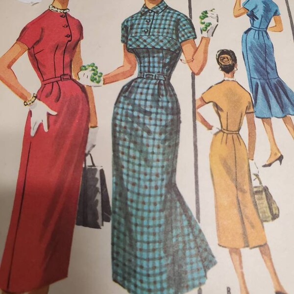 McCalls 3753 sewing pattern size 14 60s dresses with interesting back kick pleat versions