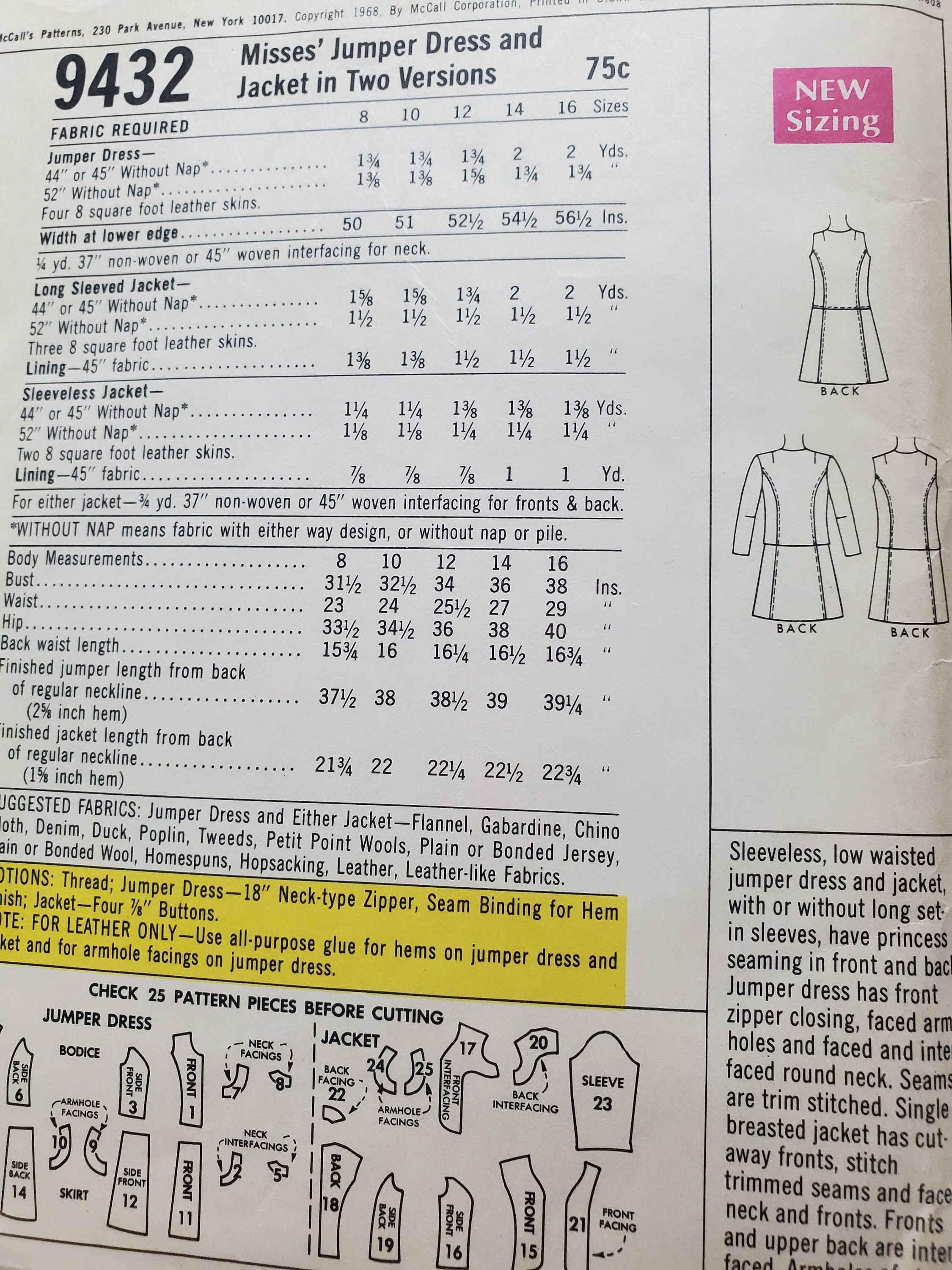 4342 Pattern Vintage Mccalls 9432 Sewing Pattern Jumper Dress and Jacket in Two ...