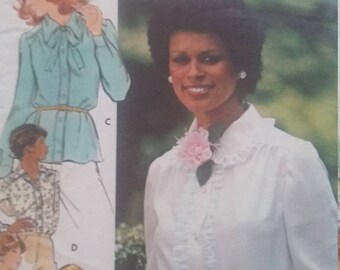 Vintage Butterick 4490 Sewing Pattern Blouses with Tie, Bow, Ruffle Size 8