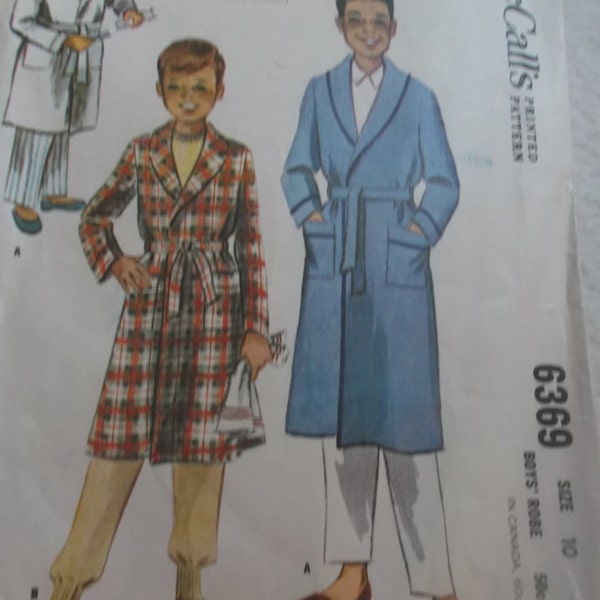 Vintage Sewing Pattern McCalls 6369 Boys' Wrap Around Robe Long Sleeves, Size 10,  All Ten Pieces,