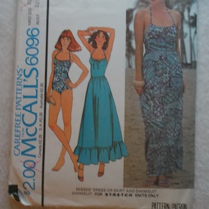 Misses&#39;  Dress or Skirt and Swimsuit Size 10 - 70s McCall&#39;s Sewing Pattern 6096