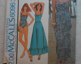 Misses'  Dress or Skirt and Swimsuit Size 10 - 70s McCall's Sewing Pattern 6096