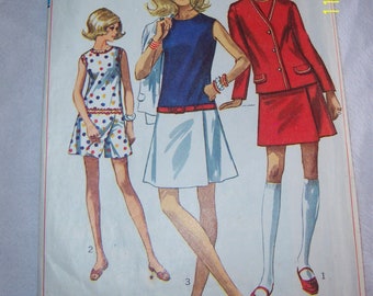 Misses Culotte-Kleid in 2 Längen und Jacke in Grösse 12 (meistens UNCUT), 60s Einfachheit Schnittmuster 8098