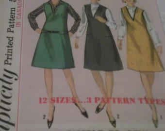 Dress with Front Button Closing  Size 14T Bust 34 All 6 Pieces Vintage 60s Simplicity Sewing 5649 Shirtwaist