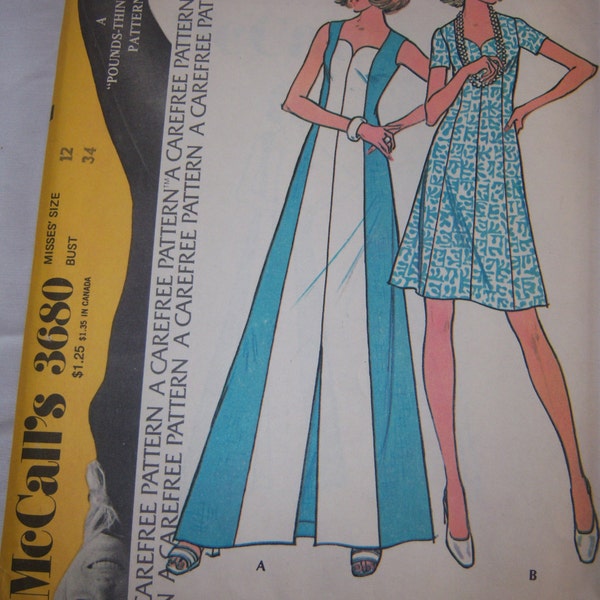 Misses' Back Zippered Dress with Shaped Front Seaming in Two Lengths, Size 12, All 8 Uncut/FF,  McCalls Sewing Pattern 3680