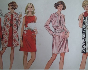 UNCUT and FF Pattern Pieces Vintage McCalls 9713 Sewing Pattern Size 12 Bust 34 Dress and Unlined Coat in Two Versions and Jacket(Bolero)