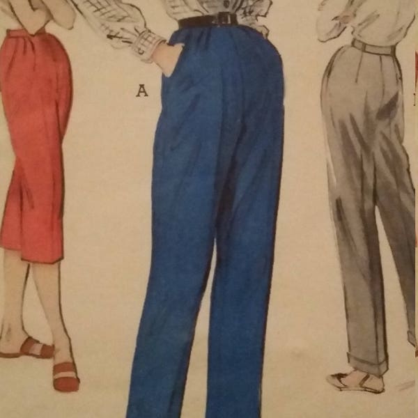 Vintage Butterick 6592 Sewing Pattern Pedal Pushers  and Cuffed or Uncuffed Slacks