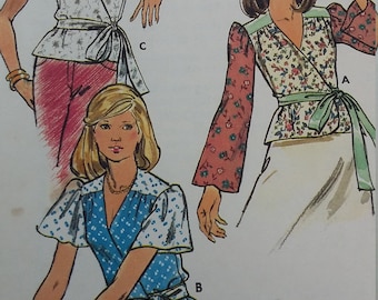 Vintage Butterick 3554 sewing pattern size 12 wrap front blouses