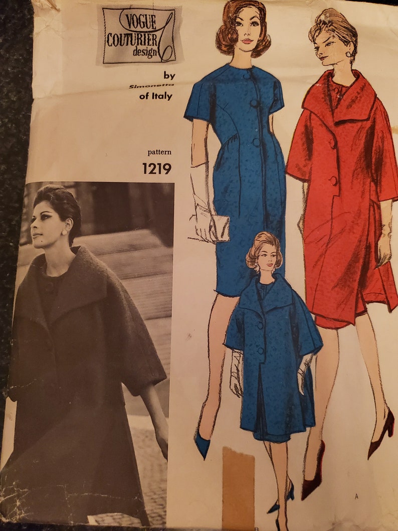 RARE 60s Vogue LABEL Included One Piece Dress and Poncho Coat couturier design by Simonetta of Italy Vogue 1219 Sewing Pattern Size 12