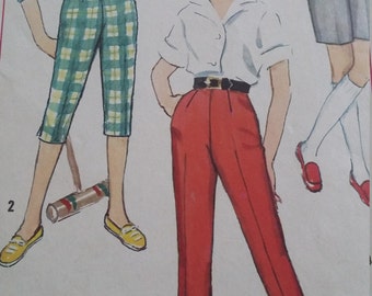 Vintage Simplicity 3493 Sewing Pattern Size 12 Waist 25 Shorts, Jamaicas, Pedal Pushers and Pants