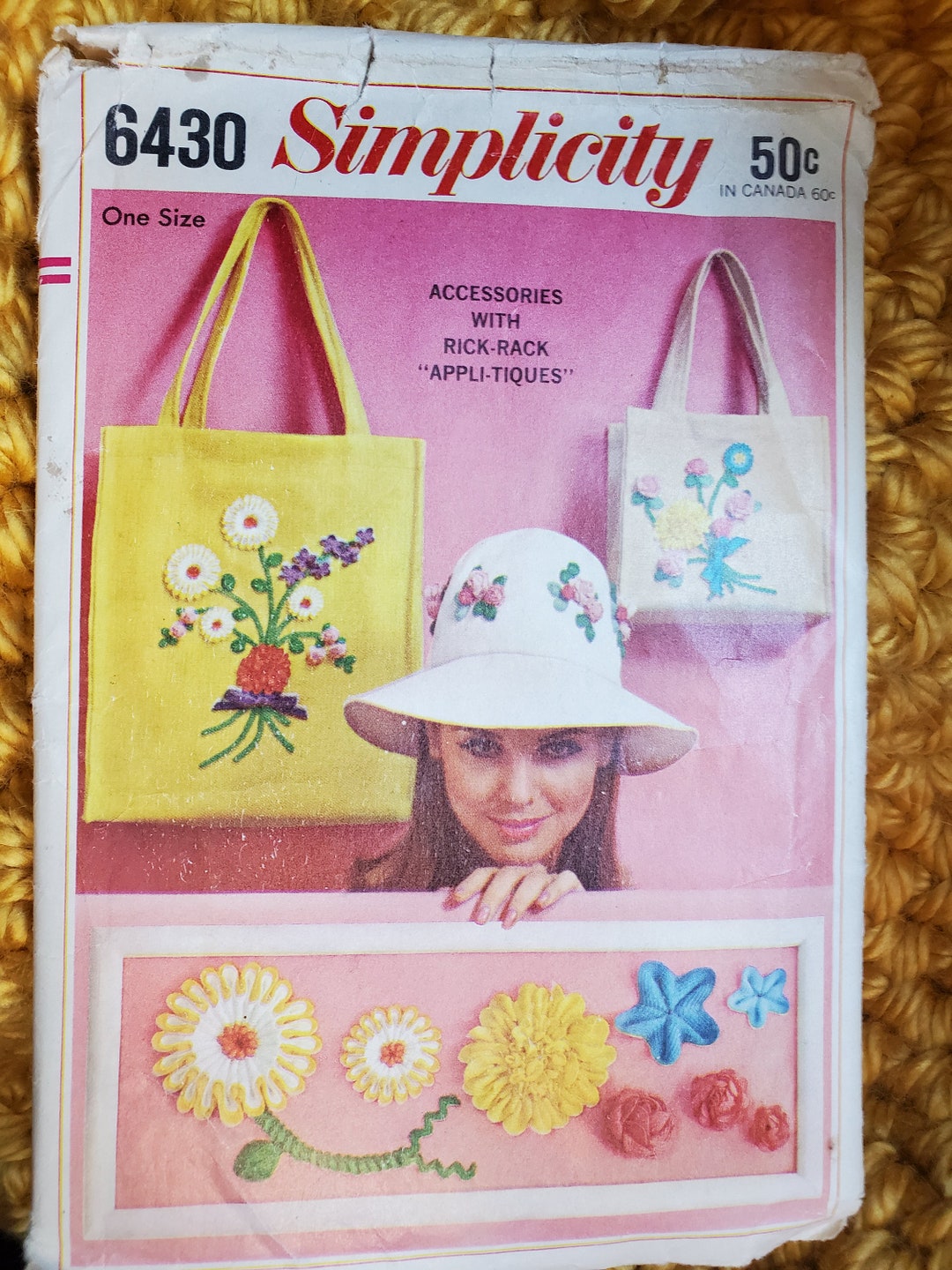 Simplicity 6430 Bag in 2 Sizes and Hat With Instructions for Applique ...