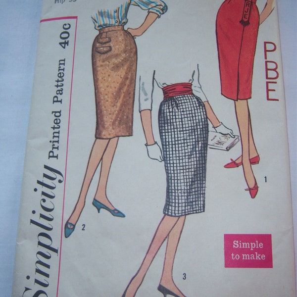 Vintage 1950s Simplicity Sewing Pattern 3114 Set of Three Skirts, Side Front Pleat, Waist 24, Hip 33", All 9 Pieces