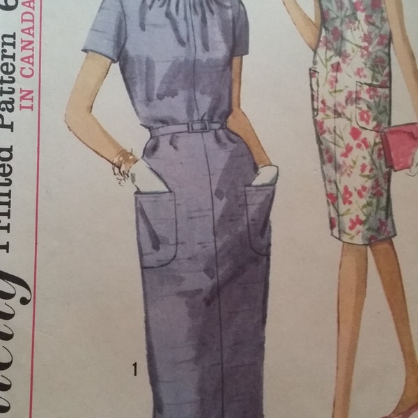 Vintage Simplicity 5406 Sewing Pattern Size 14 Bust 34 One-Piece Dress 1960s Fashions