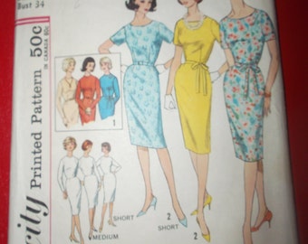 Vintage Sewing Pattern 4252 Size 14 Bust 34 One Piece Dress in Proportioned Sizes