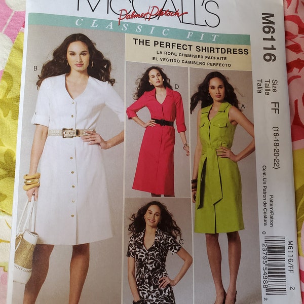 Palmer Pletsch Modern Shirtdress McCalls M6116 Sewing Pattern sizes 16-18-20-22 UNCUT and FF Pattern Pieces