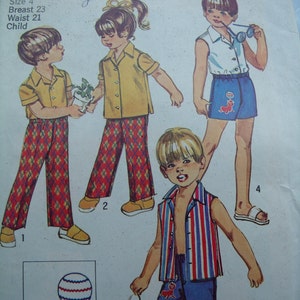 Child&#39;s Pants in Two Lengths and Shirt in Child&#39;s Size 4, All 8 Pieces and Transfer Included, Vintage 70s Simplicity Sewing Pattern 8861