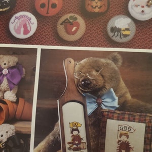 Cross stitch  Buttons and Bows leaflet design by Vicki Hastings the Cricket Collection The Cross Eyed Cricket Buttons and Bows number