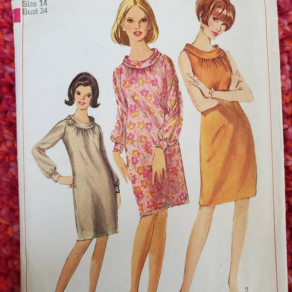 Size 14 Bust 34 Simplicity 6533 seeing pattern One Piece Dress with bias roll collar