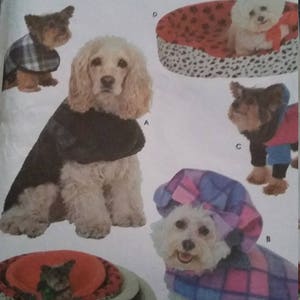 UNCUT and FF Pattern Pieces Vintage Simplicity 8928 Crafts Dog Bed Covers in 4 Sizes  and Coats in Small, Medium and Large
