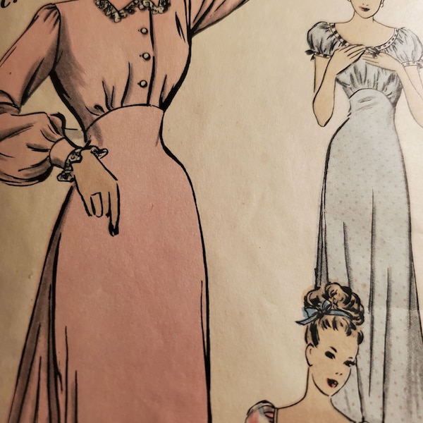 Vintage 1940s Hollywood Pattern 1920 One-Piece Nightgowns Size 16 Bust 34