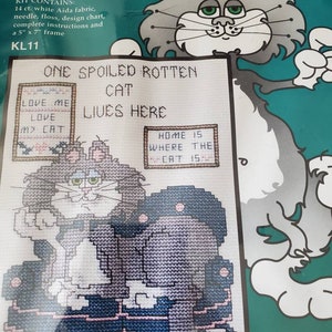 NEVER OPENED Kitty Litter kit number KL11 design by Stoney Creek Janlynn Corporation &quot;One Spoiled Cat lives here&quot; cross stitch