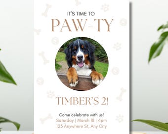 Editable Dog Birthday Invitation Template: Pawty Theme (Canva) | Dog Party Cards