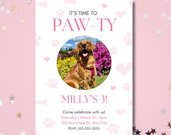 Pink Dog Birthday Invitation Template: Editable Puppy Party Invite (Digital Download)