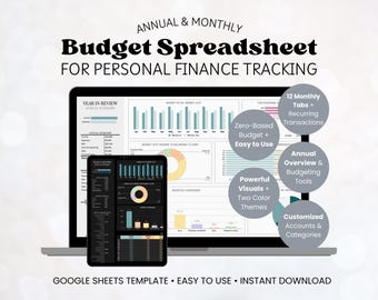 Hoja de cálculo de presupuesto de Google Sheets, seguimiento de finanzas personales (descarga digital)