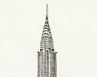 Chrysler Building, NYC Landmark, New York City, Hand Drawn Pen and Ink Original Illustration