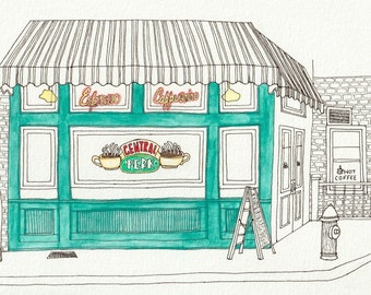 Friends TV Show, Central Perk Cafe, Coffee Shop, New York City, Watercolor Print