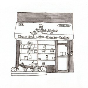 Miss Rizos, 2020 Storefront Illustration, 190th Street, Inwood, Washington Höhen, Manhattan, New York City, Aquarell Druck