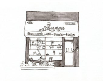 Miss Rizos, 2020 Storefront Illustration, 190th Street, Inwood, Washington Heights, Manhattan, New York City, Watercolor Print