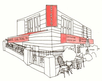 Tung Thong 181, 2020 Restaurant Illustration, 181st Street, Washington Heights, Manhattan, New York City, Watercolor Print