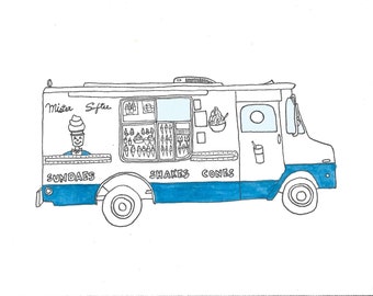 Mister Softee Ice Cream Truck, 2020 Illustration, Washington Heights, Manhattan, New York City, Watercolor Print