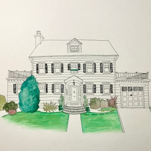 Watercolor & Ink Home Portrait - Selective Color