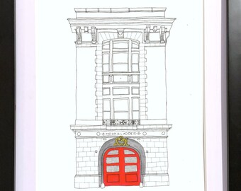 Ghostbusters Movie, Original 1984 Firehouse, TriBeCa, New York City, Watercolor Painting, Hand Painted Original