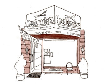 HeadQuarters, 2020 Storefront Illustration, 181st Street, Washington Heights, Manhattan, New York City, Watercolor Print