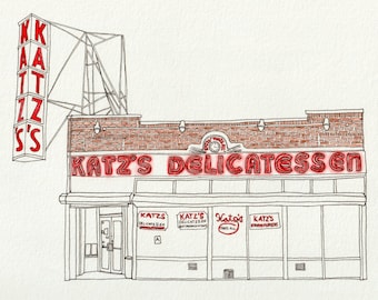 Katz's Deli, Delicatessen, When Harry Met Sally, Classic NYC Deli, The Village, New York City, Watercolor Print