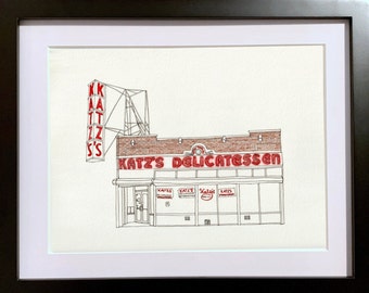 Katz's Deli, Delicatessen, When Harry Met Sally, Classic NYC Deli, The Village, New York City, Watercolor Painting, Hand Painted Original