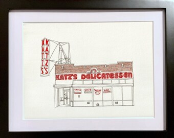 Katz&#39;s Deli, Delicatessen, When Harry Met Sally, Classic NYC Deli, The Village, New York City, Watercolor Painting, Hand Painted Original