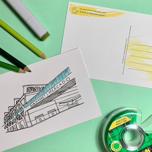 Cartões postais com ilustração em aquarela - Marcos de Washington Heights: GWB Market, Bridge Apartments, 184 Subway, Highbridge Tower, Morris-Jumel