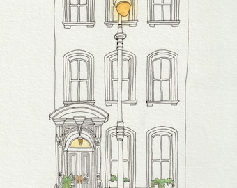 Carrie Bradshaw's Brownstone Apartment, Sex and the City TV Show, West Village, New York City, Watercolor Print