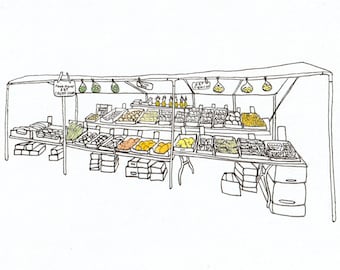 Produce Stand, 2020 Illustration, 181st Street, Washington Heights, Manhattan, New York City, Watercolor Print