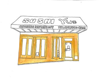 Sushi Yu II, 2020 Restaurant Illustration, 181st Street, Washington Heights, Manhattan, New York City, Watercolor Print