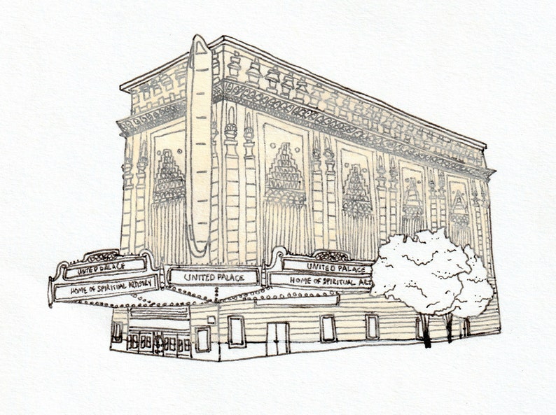 United Palace Theater, 2020 Landmark Illustration, 176th Street, Washington Heights, Manhattan, New York City, Watercolor Print image 1