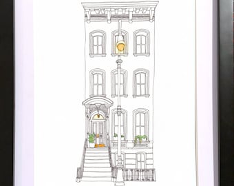 Carrie Bradshaw's Brownstone Apartment, Sex and the City TV Show, West Village, New York City, Watercolor Painting, Hand Painted Original