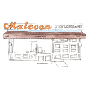 Malecon, 2020 Restaurant Illustration, 175th Street, Washington Heights, Manhattan, New York City, Watercolor Print image 1