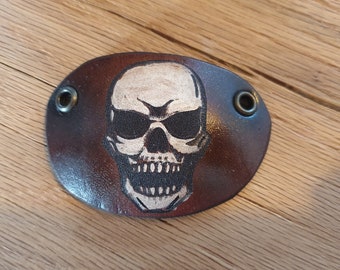 steampunk leather eye patch , skull