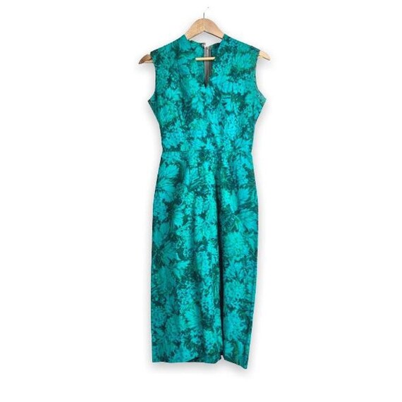 VTG 50s Green Floral Wiggle Dress - image 7