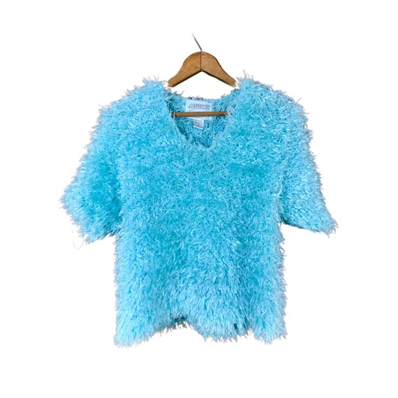 Vintage Super Fuzzy Baby Blue Sweater Tee - image 3